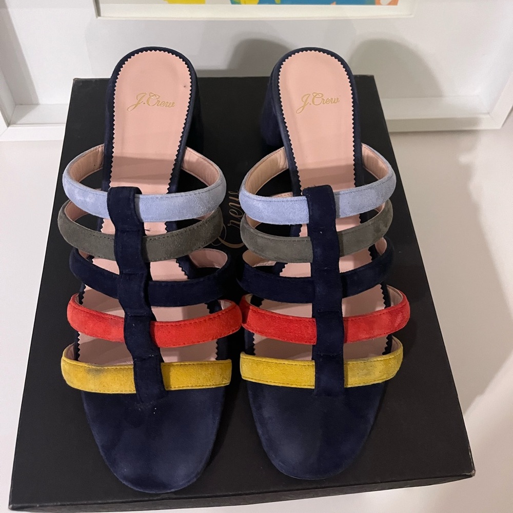 J crew strappy suede slides